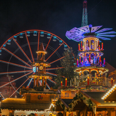 The Ferris wheel and the mulled wine pyramid are two highlights of Karlsruhe Christmas Town 2025.